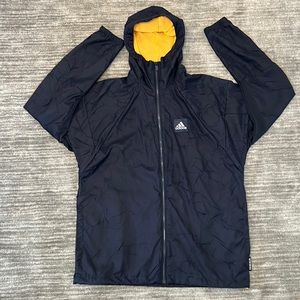 Adidas primeblue navy blue and gold yellow hooded hoodie medium windbreaker